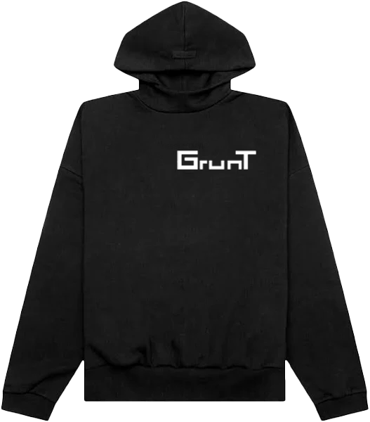 front view of a hoodie with grunt logo